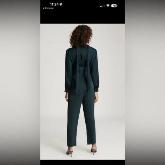 Reiss Kinley Plunge Tie Detail Green Jumpsuit - Picture 15 of 15